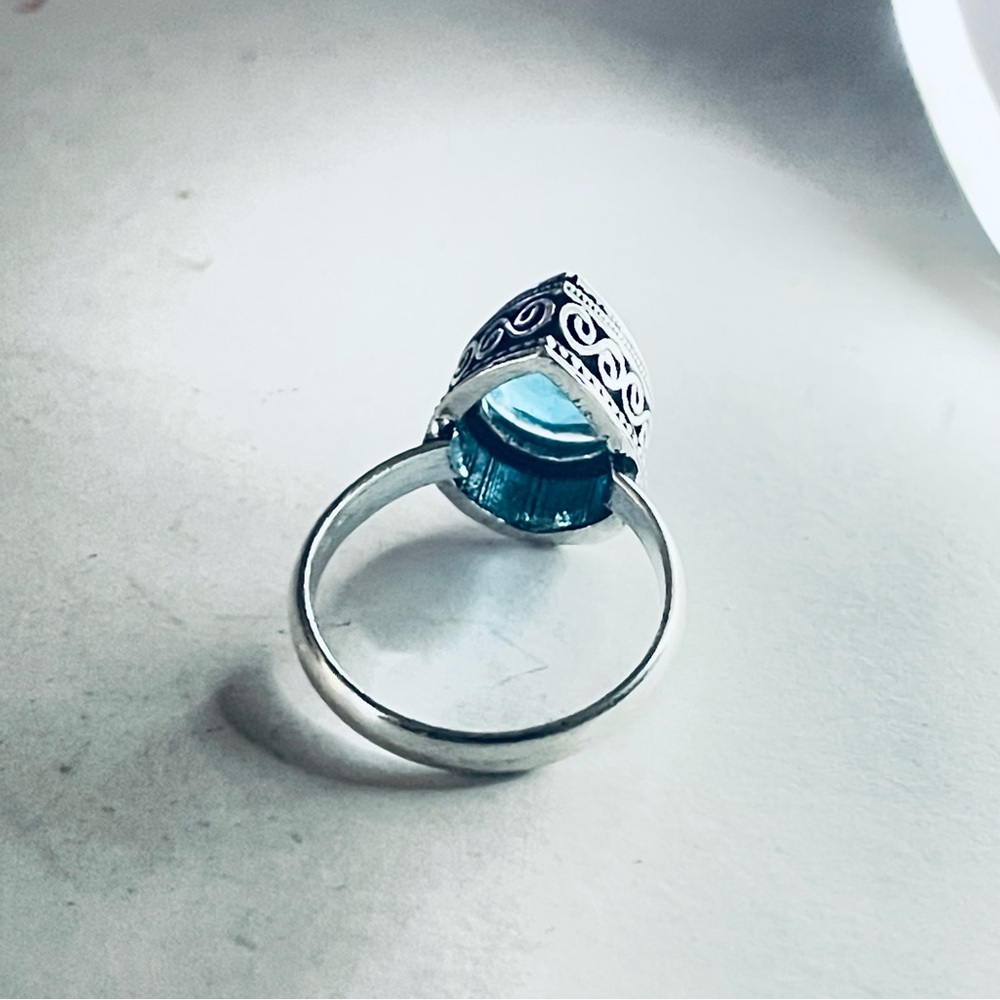 New 925 Sterling Silver London Blue Aquamarine Artisten OOAK Water Drop Ring - Picture 9 of 16